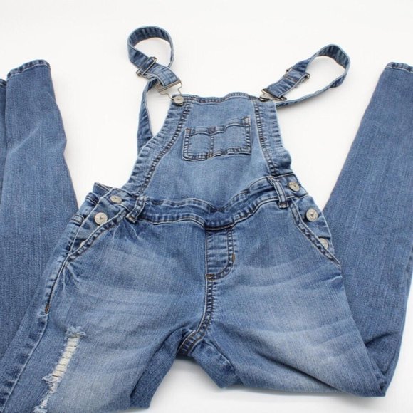 Pants - Kiss & Cry Size 1 Distressed Denim Bib Girls Skinny Overalls